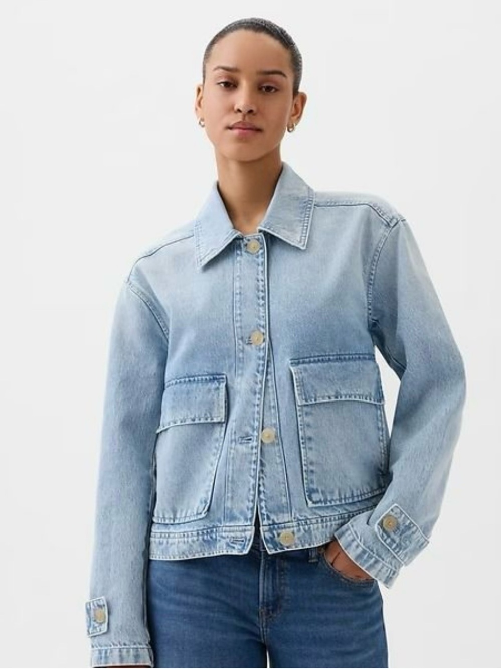 GAP Light Wash Denim Utility Shirt Jacket